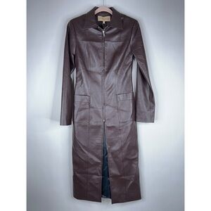 Aya Muse Brown Danu Trench Coat Faux Leather Long Zip Front New Neutral Small